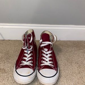 Burgundy high top converse